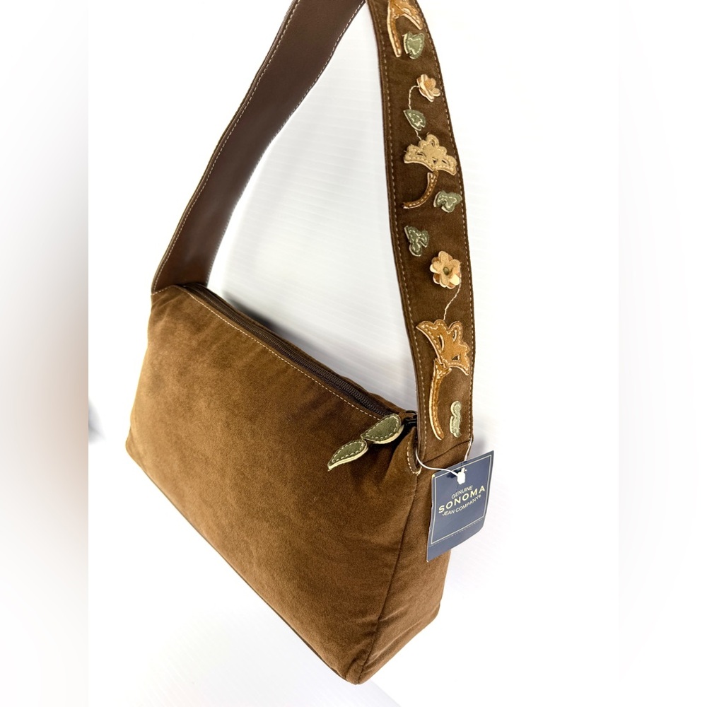 Sonoma Tan Suede Shoulder Bag with Embroidery
